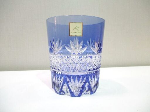 未使用 カガミクリスタル ペアロックグラス 江戸切子 #2651 青赤 KAGAMI CRYSTAL ペアグラス 切子グラス 札幌市東