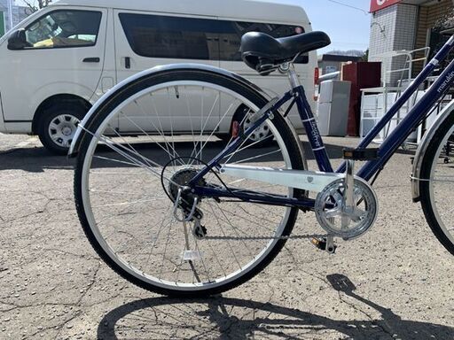 自転車 27インチ 6段変速 鍵 ライト 付き ブルー系 シティサイクル ママチャリ  南12条店