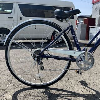 自転車 27インチ 6段変速 鍵 ライト 付き ブルー系 シティサイクル