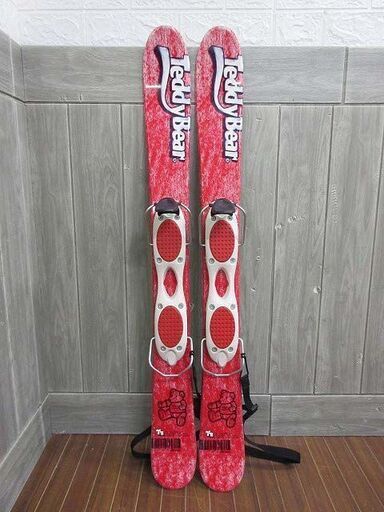 【中古】ss1817　MIZUNO　ショートスキー　TeddyBear　98cm　レッド　板　ミズノ　赤　ファンスキー　2点セット　クリップタイプ
