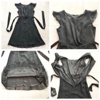 【ネット決済・配送】新品未使用 9AR 黒 フォーマルドレス ワンピース 膝下ドレス　ひざしたドレス　半袖 パーティードレス 新品 ブラック 9号 M 格安出品の画像