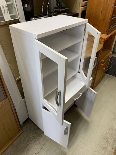 ミニ食器棚 幅58cm ホワイト系 収納棚 キッチン収納 食器棚 キャビネット 南12条店