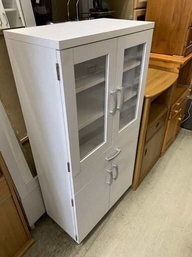 ミニ食器棚 幅58cm ホワイト系 収納棚 キッチン収納 食器棚 キャビネット 南12条店