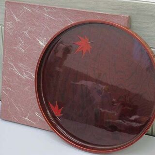 未使用品　ss2003　丸盆　お盆　木製漆器　木地呂塗　もみじ　...