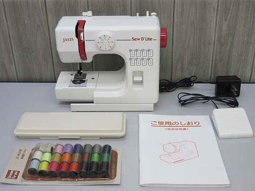 【中古】ss2007　ジャノメ　コンパクト電動ミシン　JA525　sew D`Lite　JANOME　蛇の目　フットペダル付き　ホワイト×レッド　軽量　コンパクト　家庭用　白　裁縫　取扱説明書付き