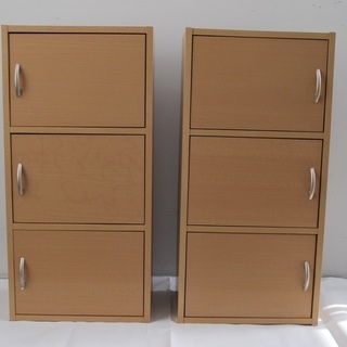 扉付き3段BOX　2個セット【お引き取り限定】