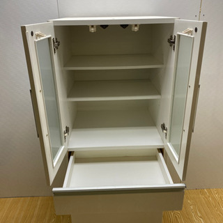 stp-0835　食器棚　ホワイト　幅59　キャビネット　ガラス扉　白　キッチン収納　キッチンボード　ダイニングボード　食器収納　食品収納の画像