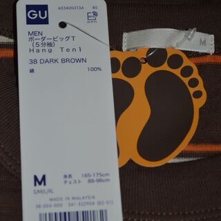 【終了/有難うございました‼】新品タグ付 GU ジーユー ボーダービッグT Hang Ten M メンズ ダークブラウン系 ボーダー柄 Tシャツ 綿100％ 定価1490円 早い者勝ちです✨✨ の画像