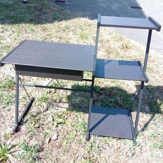 ダークブラウン棚付き机