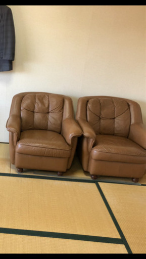 値下げ アンティーク 希少格安❗️本革ソファー１人かけx2