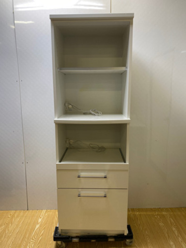 stp-0863　キッチンボード　ホワイト　幅59　スライドテーブル付き　家電ボード　レンジ台　レンジボード　キッチン収納　キッチンラック　食器棚　スライド台　キッチンカウンター　レンジラック　キッチン　炊飯器　白　スリム