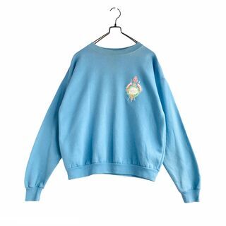 ヨーロッパ古着 89s フランス製 ワンポイント スウェット ブルー Lの画像