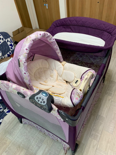 ベビーベッド　グレコ  パッキンプレイ　プレイヤードプレミア　ミニー花柄