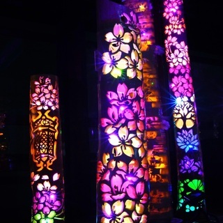 特大★竹灯籠 カラー 〜猫面・狐面〜  幻想の灯り ★ 竹ランプ