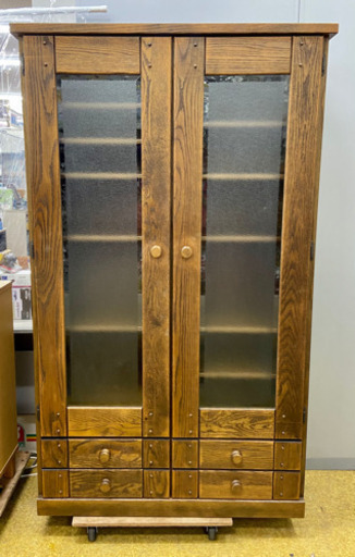 本棚 幅101cm すりガラス扉 【木製】アンティーク