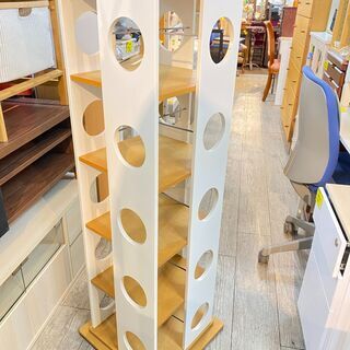 回転 マガジンラック CD/DVDラック 白 ホワイト×ナチュラ...