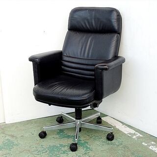 山口)下松市より　カリモク家具 オフィスチェア 本革 W71×D76×H100～106cm 座高43～50cm 昇降に難あり【現状品　BIZHD26H