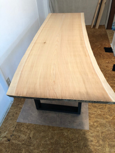 激安 極上木目 大きめ 長さ219cm×幅最大89cm 無垢 一枚板ダイニングテーブル 近場配送無料 表面加工 塗装サービス中☆