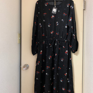 黒、裏地なし長袖かぶりタイプ ワンピース3L