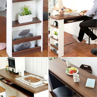 ブラウンとホワイトのコンビがお洒落なカウンターテーブルの画像