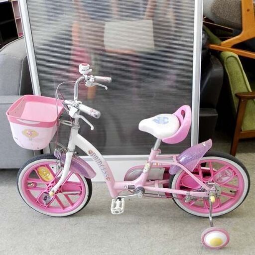 ▶ジュニアサイクル 16インチ 女の子 スタンド 補助輪付き ディズニープリンセス キッズサイクル ピンク 札幌 西野店