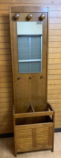 カリモク　木製ミラー付き傘立て　家庭　事務所