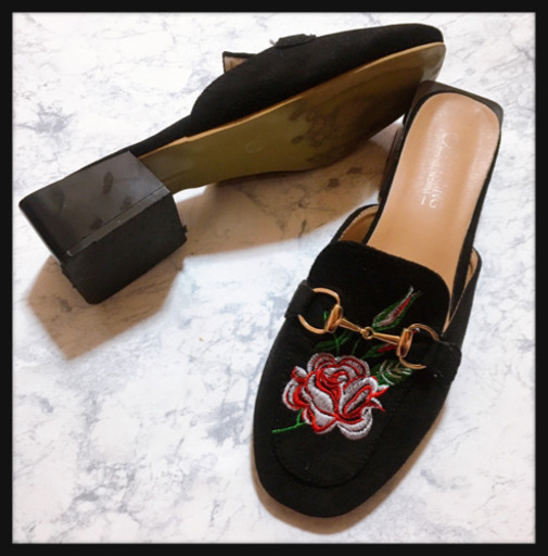 ご購入者様決定[TIANYING]スウェードビットサンダル花柄薔薇チャイナ黒23～24.5cm