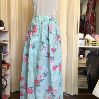 手作り　浴衣リメイク　花柄のロングスカート　93cmの画像