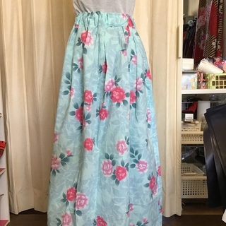 手作り　浴衣リメイク　花柄のロングスカート　93cm