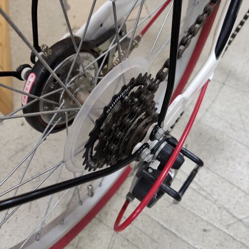 20インチ 折りたたみ自転車 ホワイトxレッド ギア6段 変速
