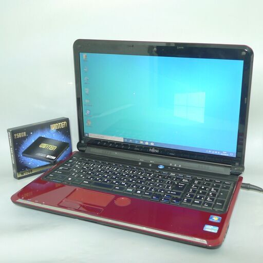 送料無料 新品SSD256GB 1台限定 ノートパソコン 中古良品 15.6型 富士通 AH56/C Core i5 8GB Blu-ray 無線 カメラ Windows10 Office レッド