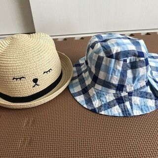 くまさん麦わら帽子・日除け付き帽子　2点セット