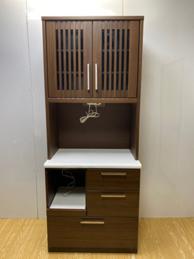 stp-0868 家電ボード　収納棚　2連　ブラウン　食器棚　キッチンボード　幅80　スライドテーブル付き　レンジ台　レンジボード　キッチン収納　キッチンラック　食器棚　スライド台　キッチンカウンター　レンジラック　キッチン　炊飯器　茶