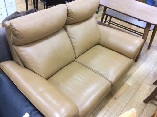 2人掛けソファー　ブラウン　半皮【トレファク南柏店】