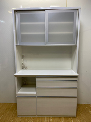 stp-0991 家電ボード　スライド扉式　2連　ホワイト　収納棚　キッチンボード　幅118　スライドテーブル付き　レンジ台　レンジボード　キッチン収納　キッチンラック　食器棚　スライド台　キッチンカウンター　レンジラック　キッチン　炊飯器　白　大容量