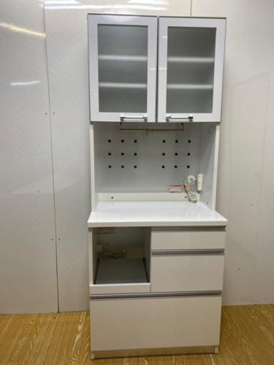 stp-0993 家電ボード　2連　ホワイト　食器棚　キッチンボード　収納棚　キッチンボード　幅77　スライドテーブル付き　レンジ台　レンジボード　キッチン収納　キッチンラック　食器棚　スライド台　キッチンカウンター　レンジラック　キッチン　炊飯器　白