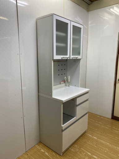stp-0993 家電ボード　2連　ホワイト　食器棚　キッチンボード　収納棚　キッチンボード　幅77　スライドテーブル付き　レンジ台　レンジボード　キッチン収納　キッチンラック　食器棚　スライド台　キッチンカウンター　レンジラック　キッチン　炊飯器　白
