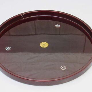 昭和レトロ 螺鈿 らでん 貝細工 工芸 美術 円形 丸型 トレー 漆 鶴 亀 昭和