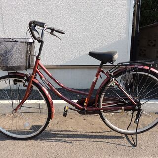 中古　あずき色　ママチャリ　26インチ　カゴつき