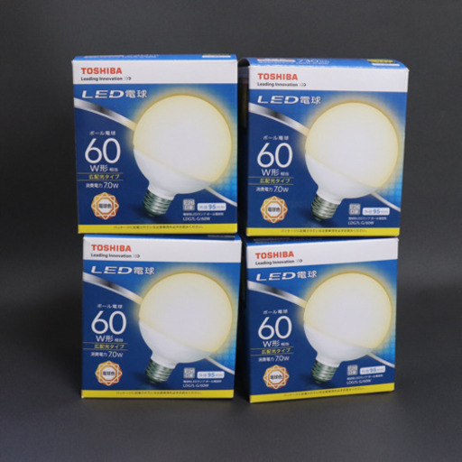 4個セット 東芝　LED電球　E26金口　60W相当　外径95mm