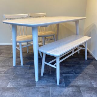 ダイニングテーブルセット ニトリ 4点セット ホワイト 中古品