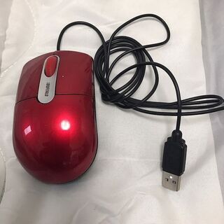 BUFFALO 有線光学式マウス 静音タイプ　ワインレッド　中古...