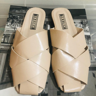 新品　ベージュクロスミュール