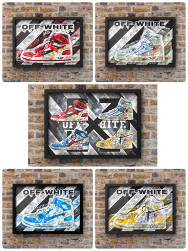 OFF-WHITE AIR JORDAN1オフホワイトエアジョーダン1 オマージュアートポスター(フレーム付き)  ５枚セットプラス非売品ポスター
