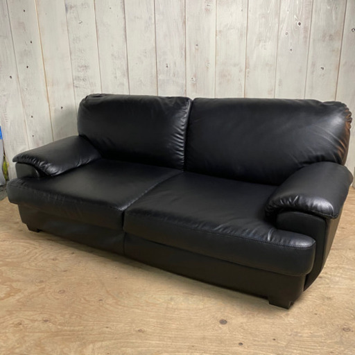 6/18 終 ワイド 2人掛けソファ 2Pソファ 2シーター ブラック フェイクレザー ローソファ 菊HG