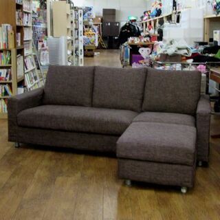 3人掛け 布ソファ カウチ 幅186×奥行85×高さ77㎝ 布 ブラウン/茶色 