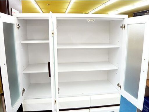 〇 札幌 食器棚 上下分割可能 幅105×奥行38×高さ183㎝ 棚板幅調節可能 キッチン収納 白 ホワイト 本郷通店