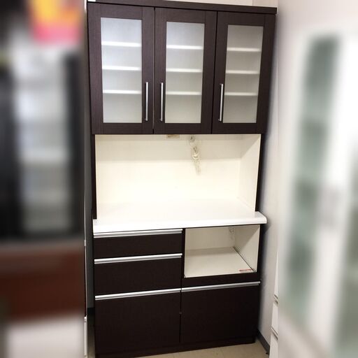 J516 ニトリ 食器棚 キッチンボード ベリーズ BELIZE-100KB DBR ダークブラウン 1000×420×2010 クリーニング済み