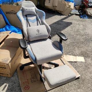 微傷　  ゲーミングチェア 椅子 組み立て済み Dowinxゲーミングチェア/オフィスチェア/リクライニングチェア 伸縮可能のオットマン 通気性抜群 ファブリック（布張地）LS-666801F（グレー＆ブルー）の画像