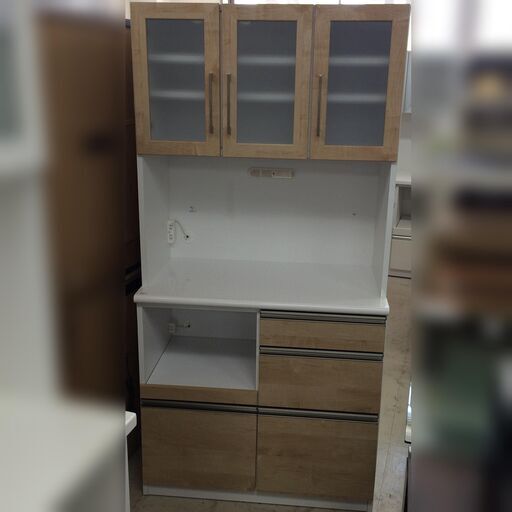 J521 クラフトコガ レンジボード 食器棚 ホワイト／ナチュラル 900×485×1830 クリーニング済み